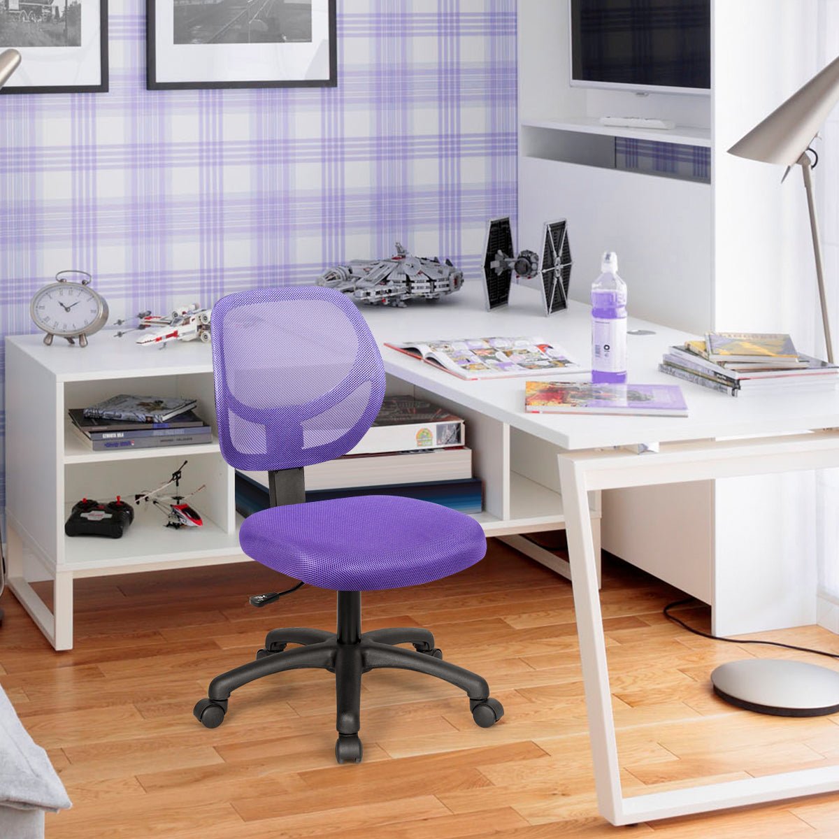 Adjustable Swivel Kids Office Chair with Lumbar Support - Purple - ChairwayUKHome Office ChairHW63008ZSAdjustable Swivel Kids Office Chair