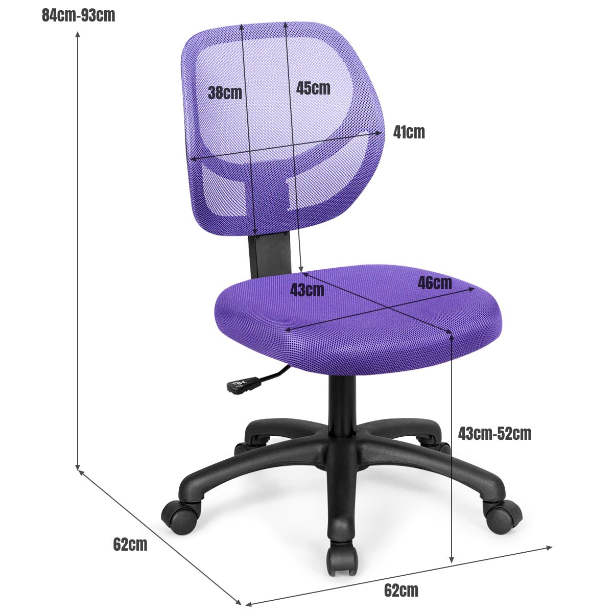 Adjustable Swivel Kids Office Chair with Lumbar Support - Purple - ChairwayUKHome Office ChairHW63008ZSAdjustable Swivel Kids Office Chair