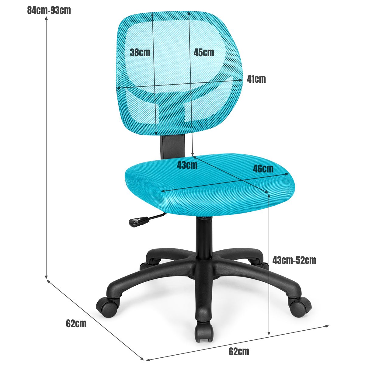 Adjustable Swivel Kids Office Chair with Lumbar Support - Turquoise - ChairwayUKHome Office ChairHW63008GNKids Office Chair