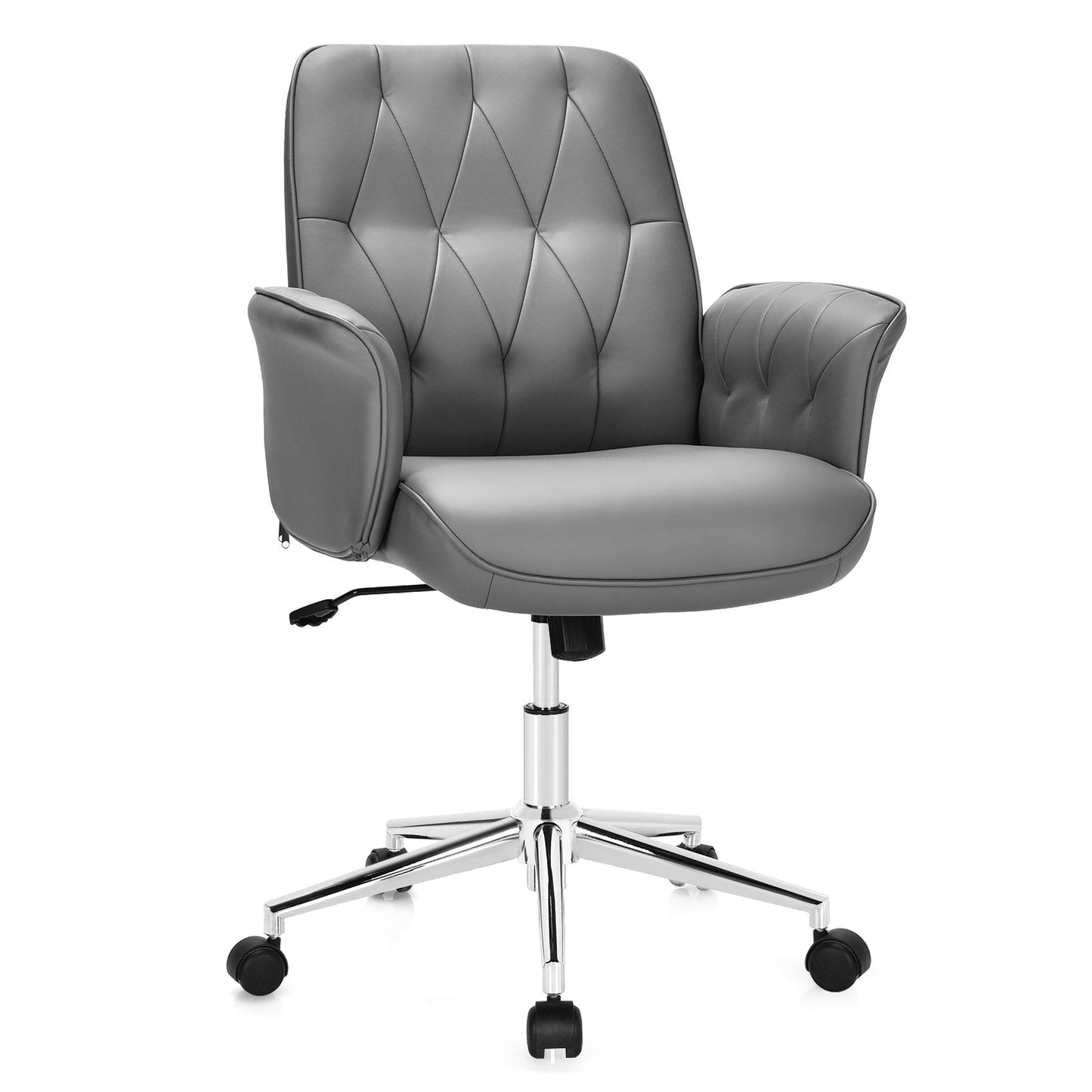 Adjustable Swivel PU Leather Office Chair with Rocking Function - Grey - ChairwayUKHome Office ChairHW67368GRPU Leather Office Chair