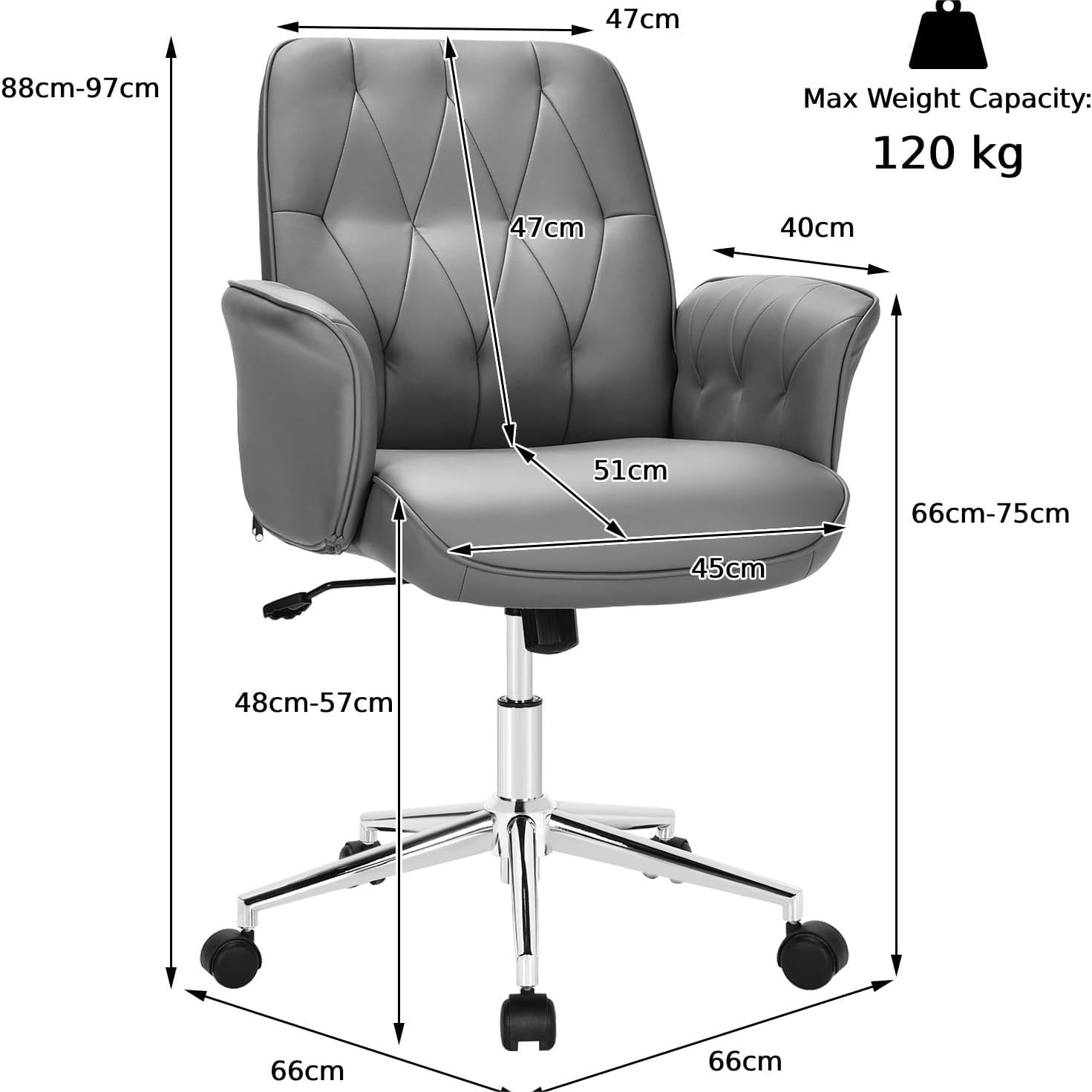 Adjustable Swivel PU Leather Office Chair with Rocking Function - Grey - ChairwayUKHome Office ChairHW67368GRPU Leather Office Chair