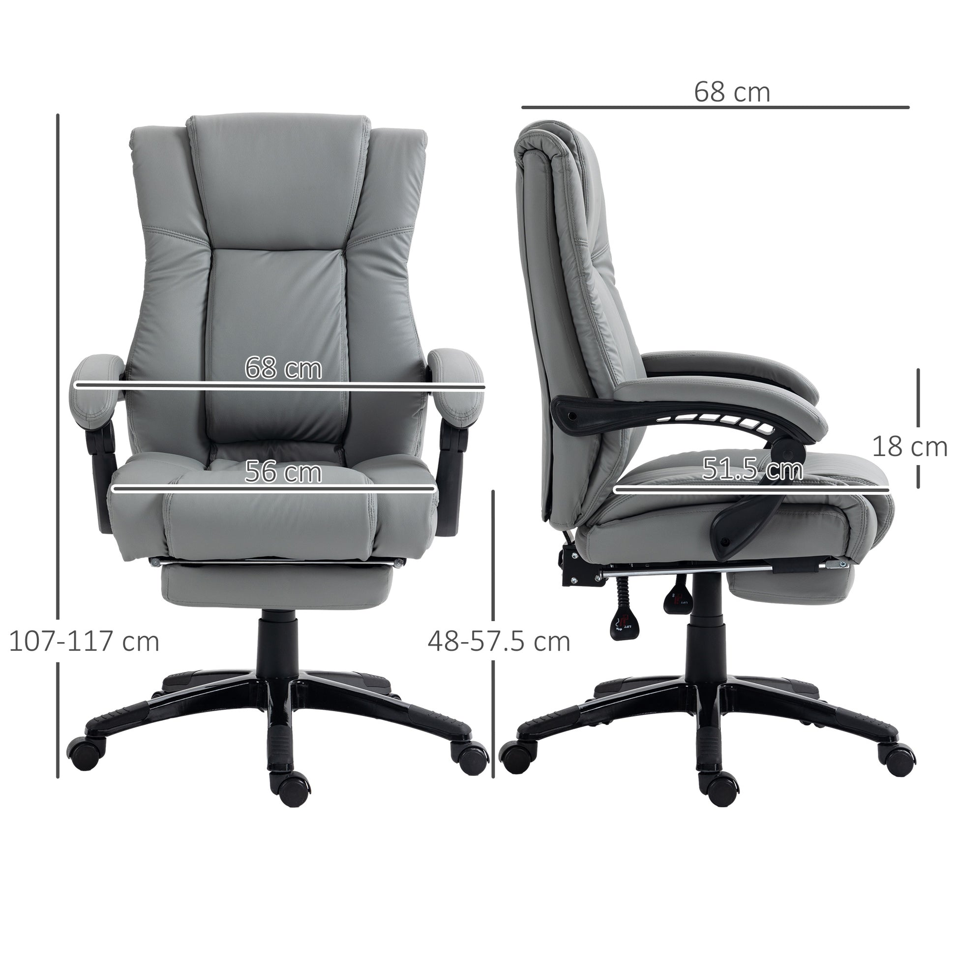 Image for Vinsetto PU Leather Office Chair, Swivel Computer Chair with Footrest, Wheels, Adjustable Height, Grey