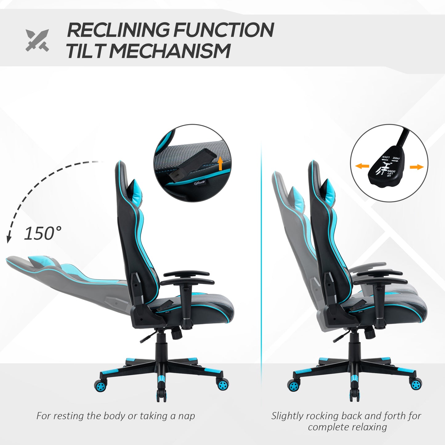 Image for Vinsetto Gaming Chair Racing Style Ergonomic Office Chair High Back Computer Desk Chair Adjustable Height Swivel Recliner with Headrest Sky Blue