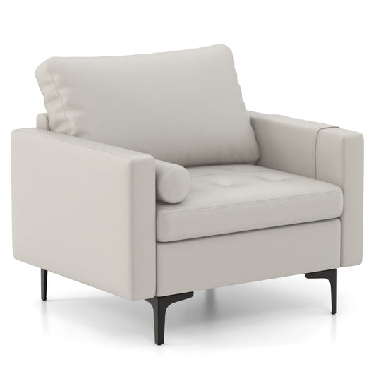 Armchair Single Sofa with Comfy Cushion and 3 Pockets for Living Room-Grey Main in white background