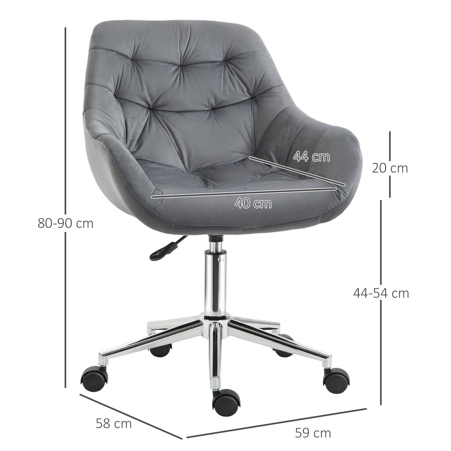 Image for Vinsetto Home Office Chair Velvet Ergonomic Computer Chair Comfy Desk Chair with Adjustable Height, Arm and Back Support, Dark Grey