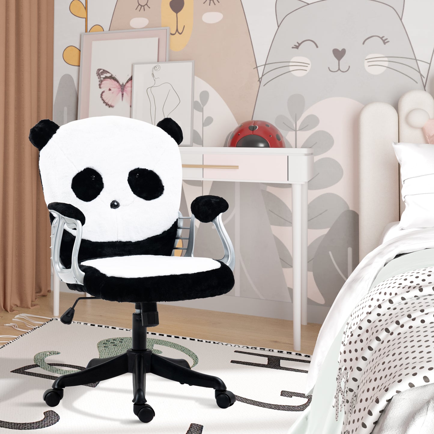 Image for Vinsetto Cute Office Chair, Fluffy Panda Desk Chair with Padded Armrests, Tilt Function, Adjustable Height, Black and White