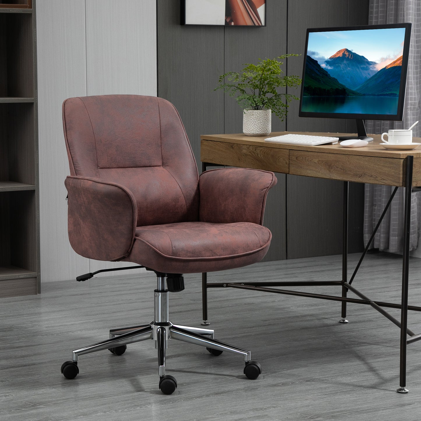 Image for Vinsetto Swivel Chair,Microfibre Office Computer Desk Chair, Mid Back, W/ Home Study, Bedroom, Red