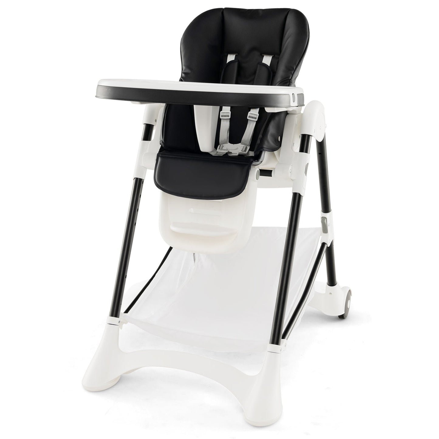 Baby High Chair with Detachable PU Cushion and Lockable Wheels - ChairwayUKBaby ChairAD10053DKBaby High Chair with Detachable PU Cushion and Lockable Wheels - Black