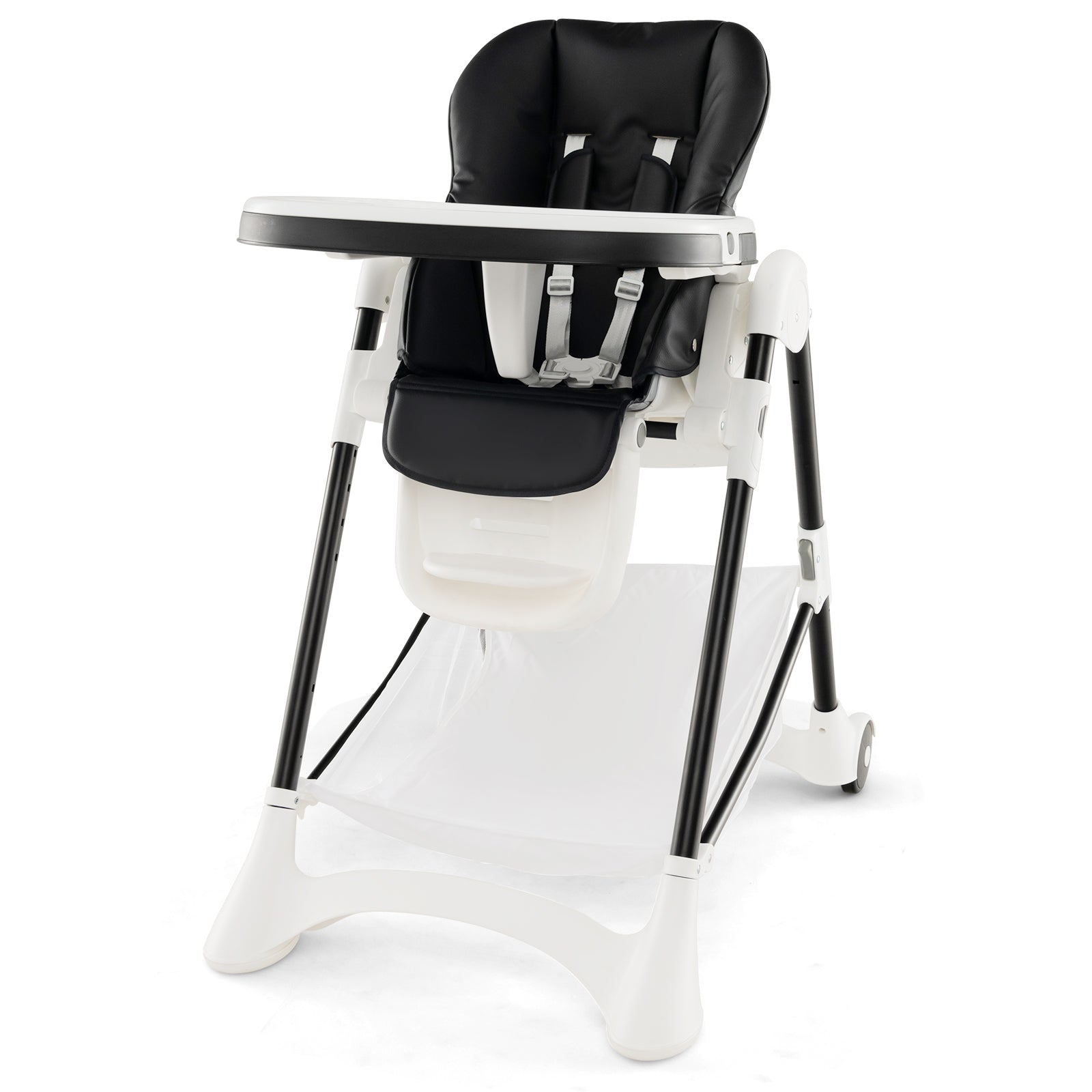 Baby High Chair with Detachable PU Cushion and Lockable Wheels - ChairwayUKBaby ChairAD10053DKBaby High Chair with Detachable PU Cushion and Lockable Wheels - Black