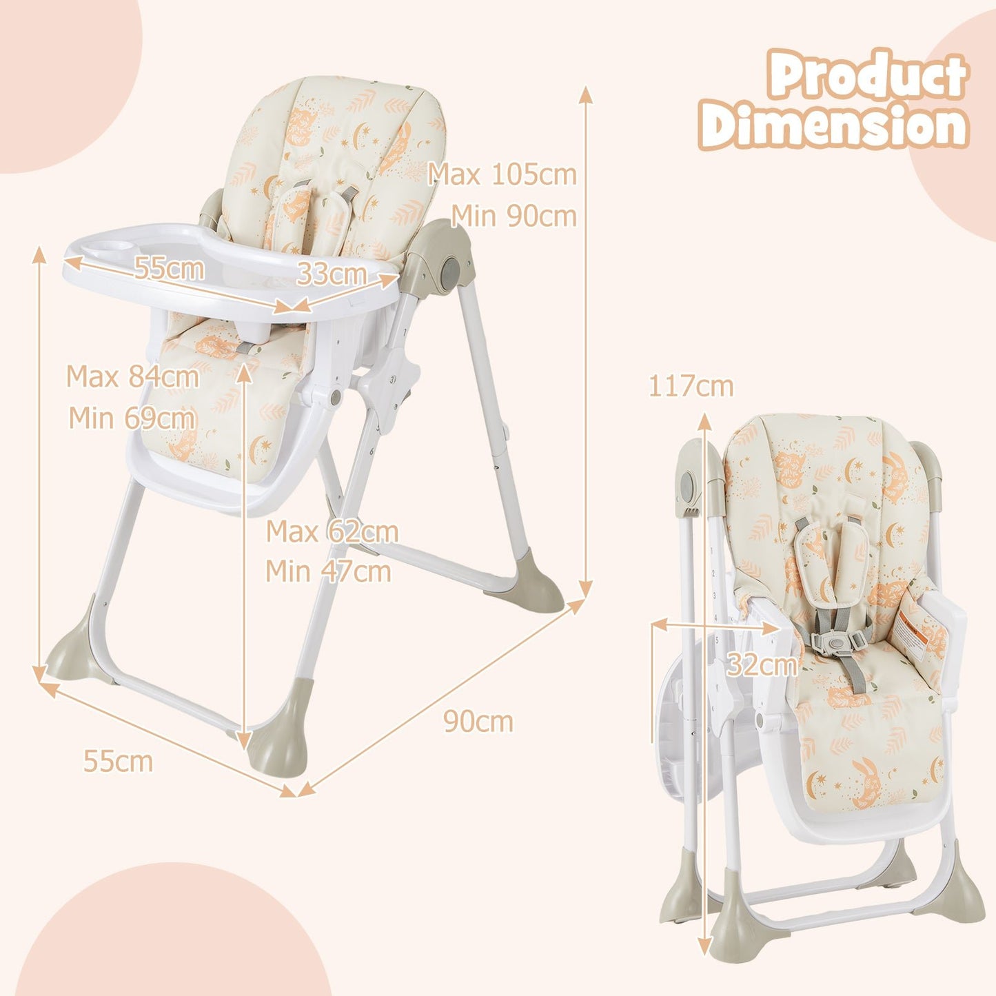 Baby Highchair with Removable Tray for 6 - 36 Months - ChairwayUKBaby ChairBB5580FLBaby Highchair with Removable Tray for 6 - 36 Months - Multicolor