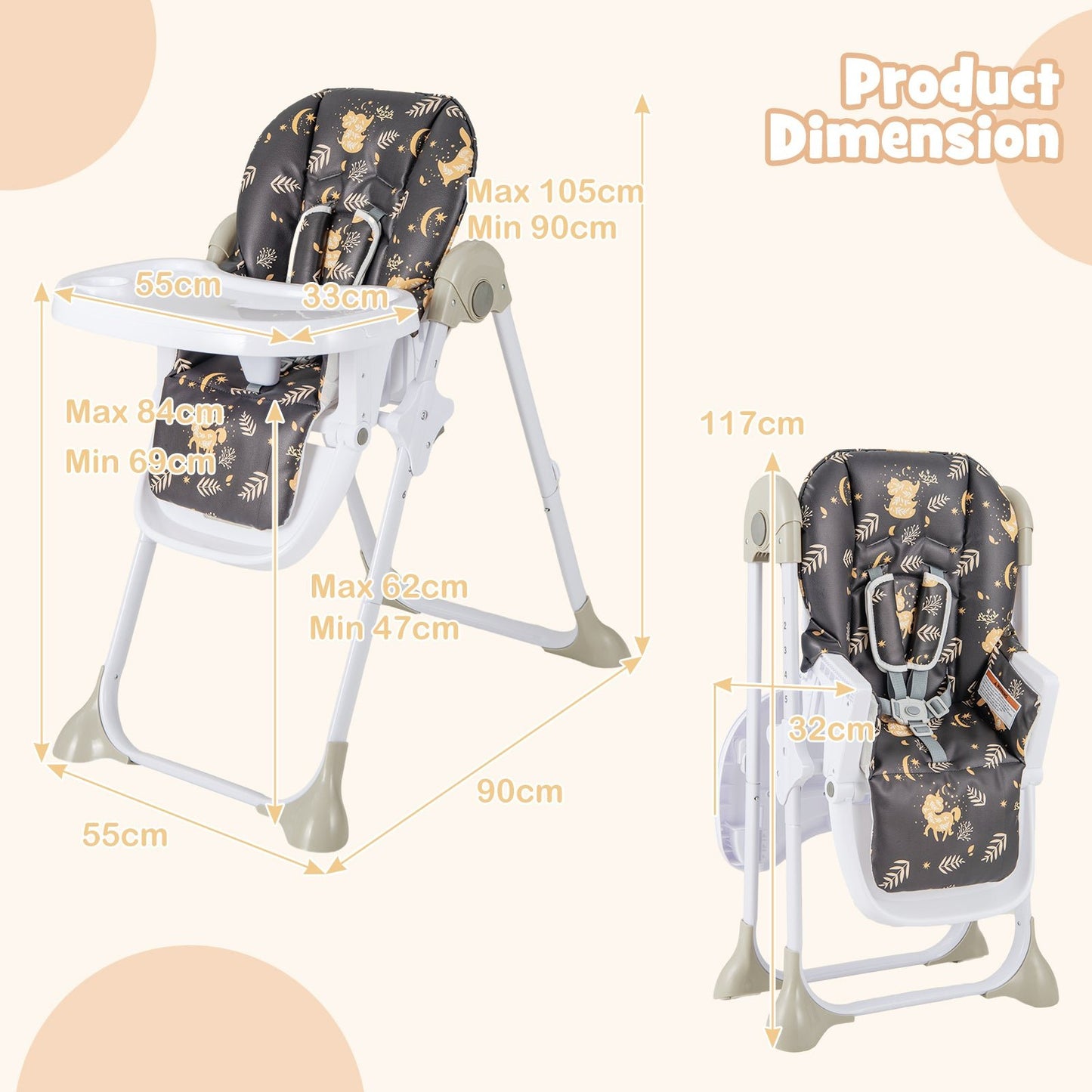 Baby Highchair with Removable Tray for 6 - 36 Months - ChairwayUKBaby ChairBB5580FLBaby Highchair with Removable Tray for 6 - 36 Months - Multicolor