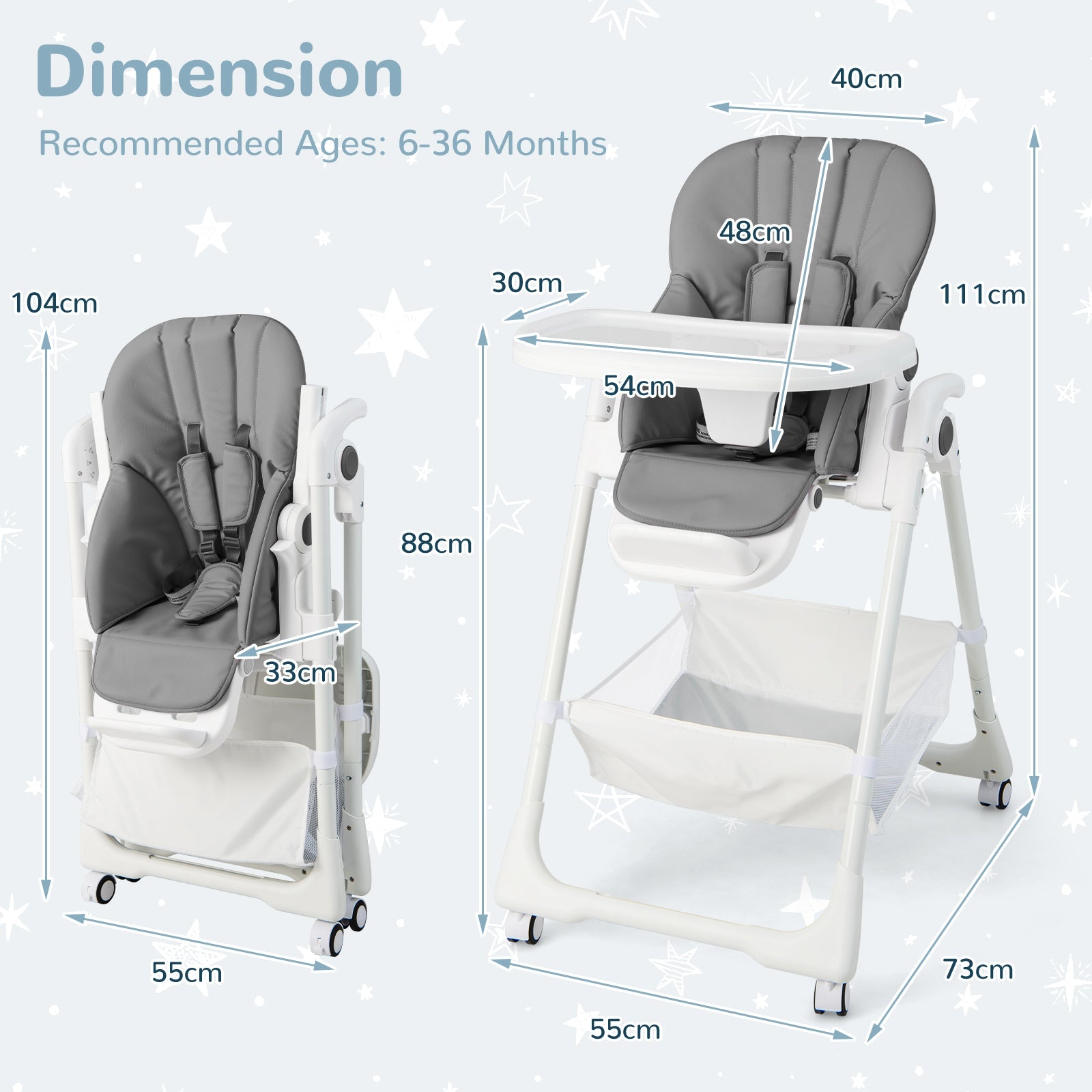 Baby Highchair with Safe, Adjustable and Folding Design - ChairwayUKBaby ChairAD10052GRBaby Highchair with Safe, Adjustable and Folding Design - Grey
