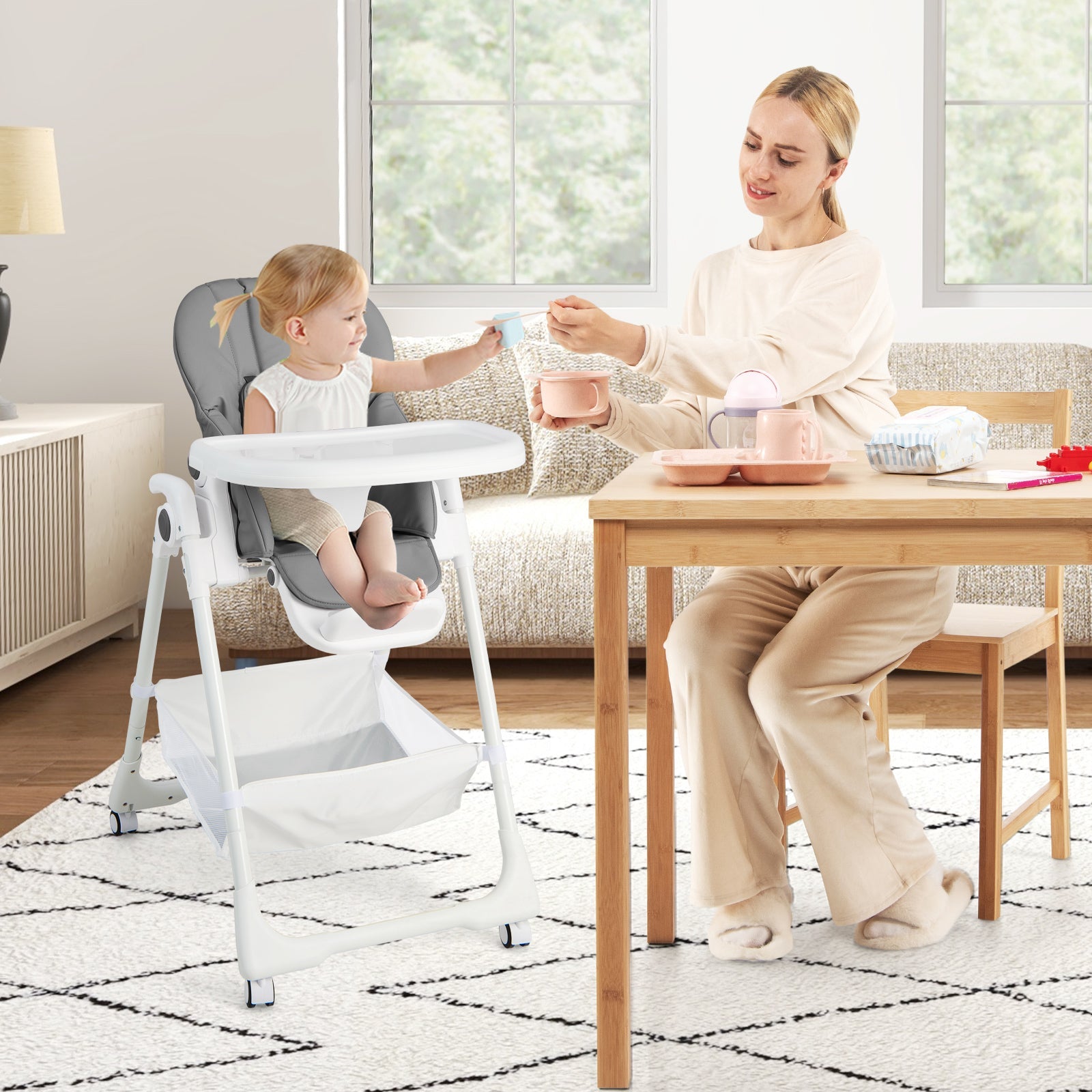 Baby Highchair with Safe, Adjustable and Folding Design - ChairwayUKBaby ChairAD10052GRBaby Highchair with Safe, Adjustable and Folding Design - Grey