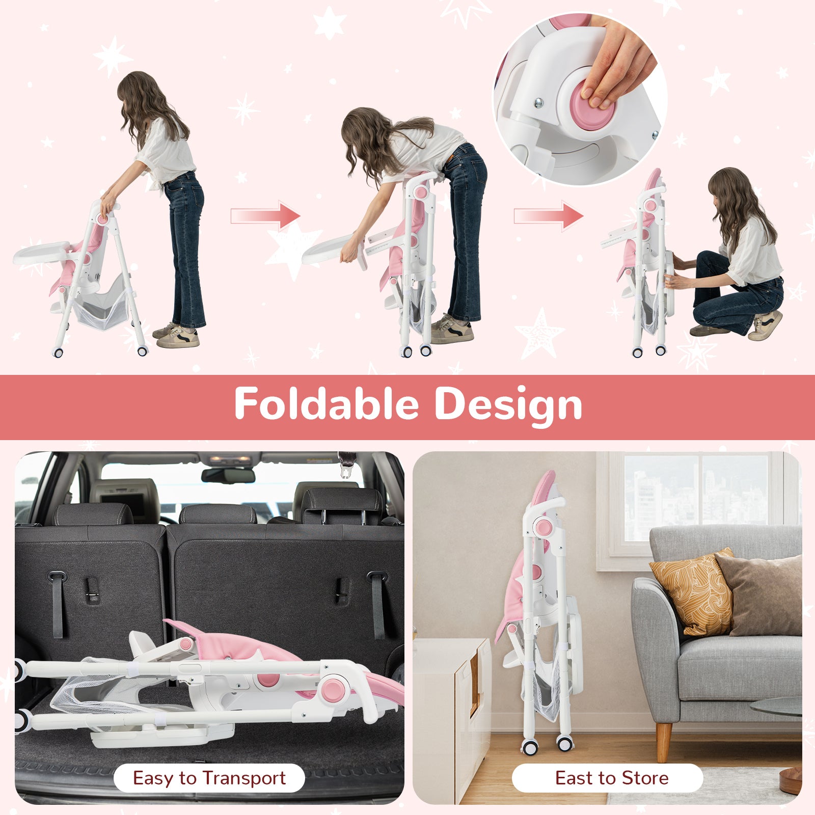 Baby Highchair with Safe, Adjustable and Folding Design - ChairwayUKBaby ChairAD10052PIBaby Highchair with Safe, Adjustable and Folding Design - Grey