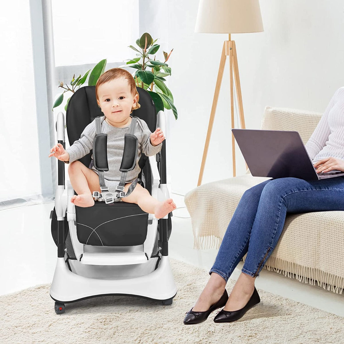 4 in 1 Folding Baby High Chair with Removable Tray and Storage