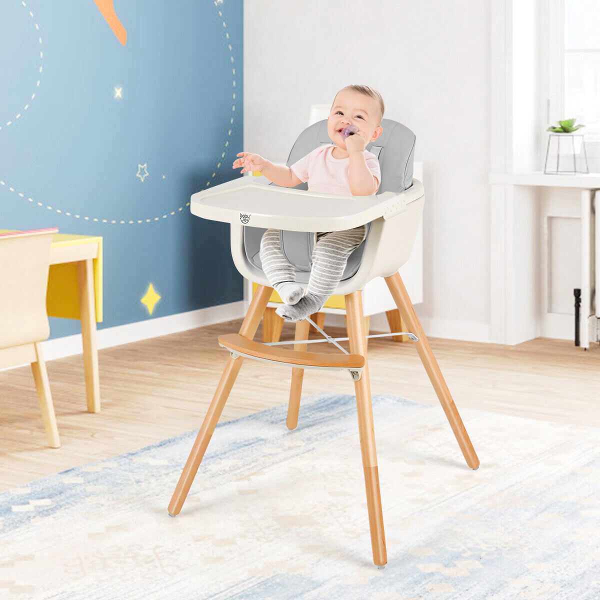 3 in 1 Baby High Chair with Adjustable Legs and Tray for Dining