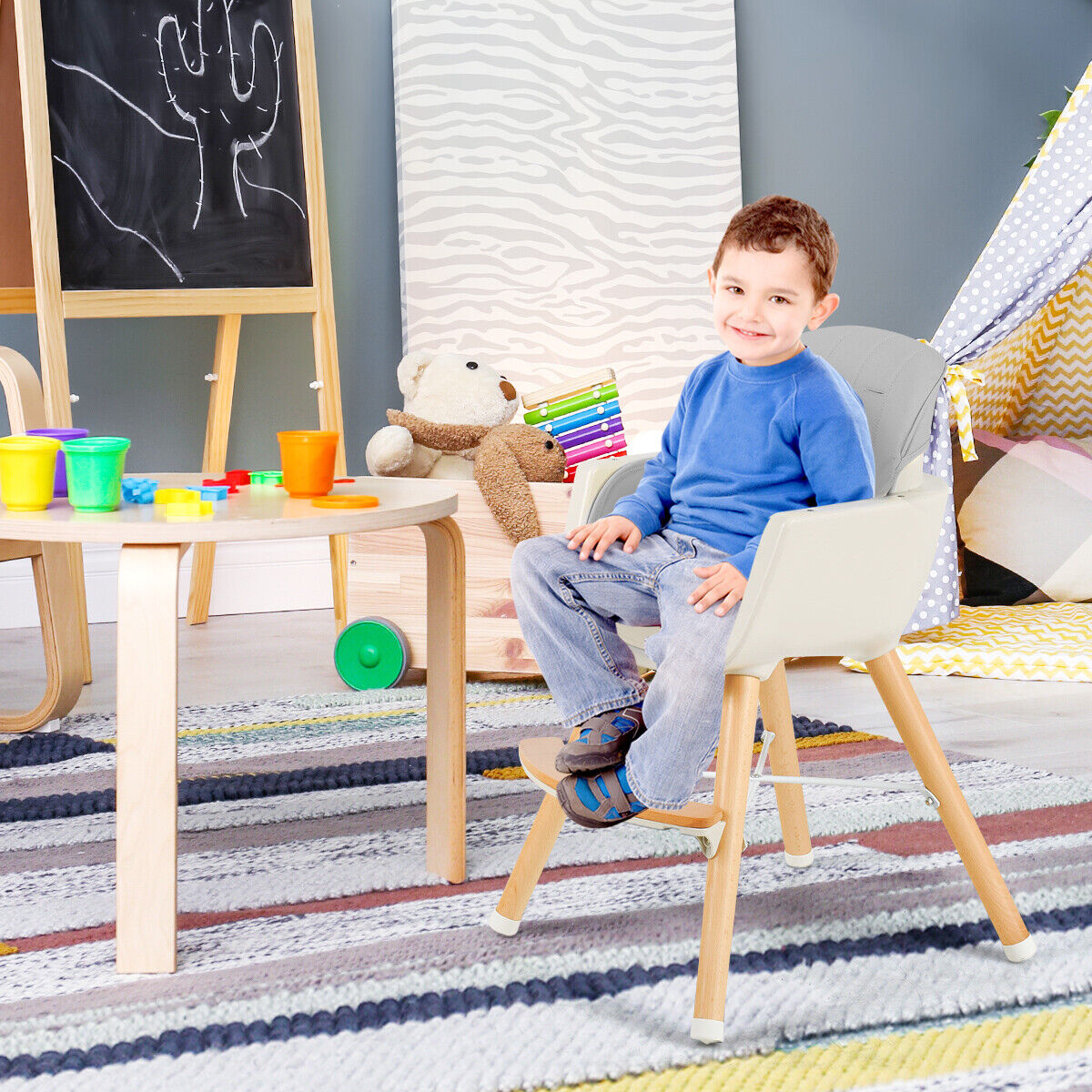 3 in 1 Baby High Chair with Adjustable Legs and Tray for Dining