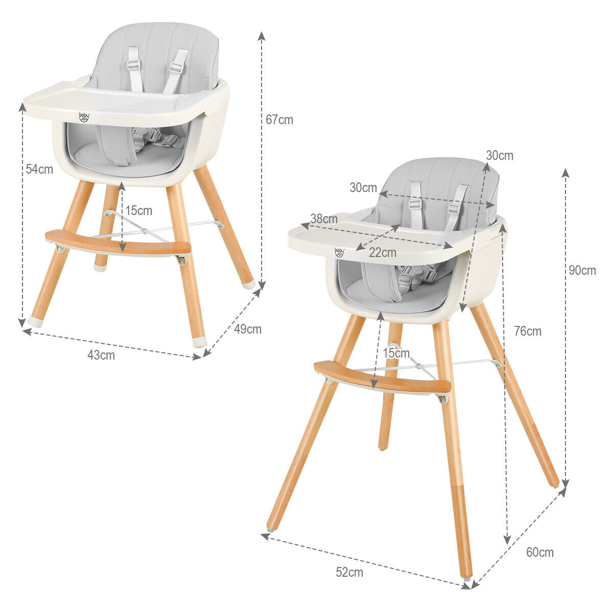 3 in 1 Baby High Chair with Adjustable Legs and Tray for Dining