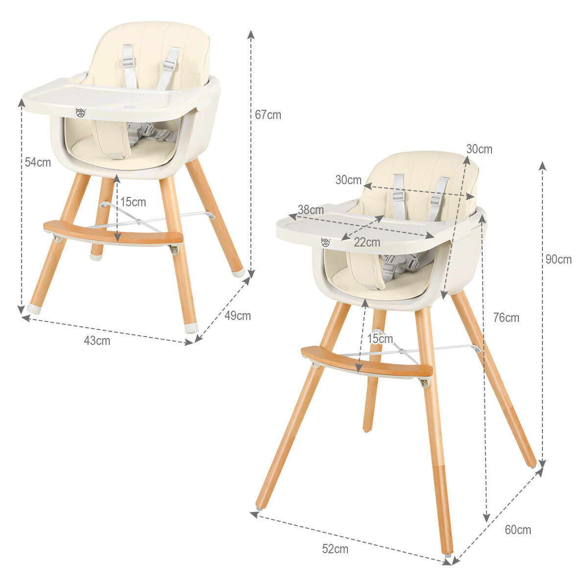 3 in 1 Baby High Chair with Adjustable Legs and Tray for Dining