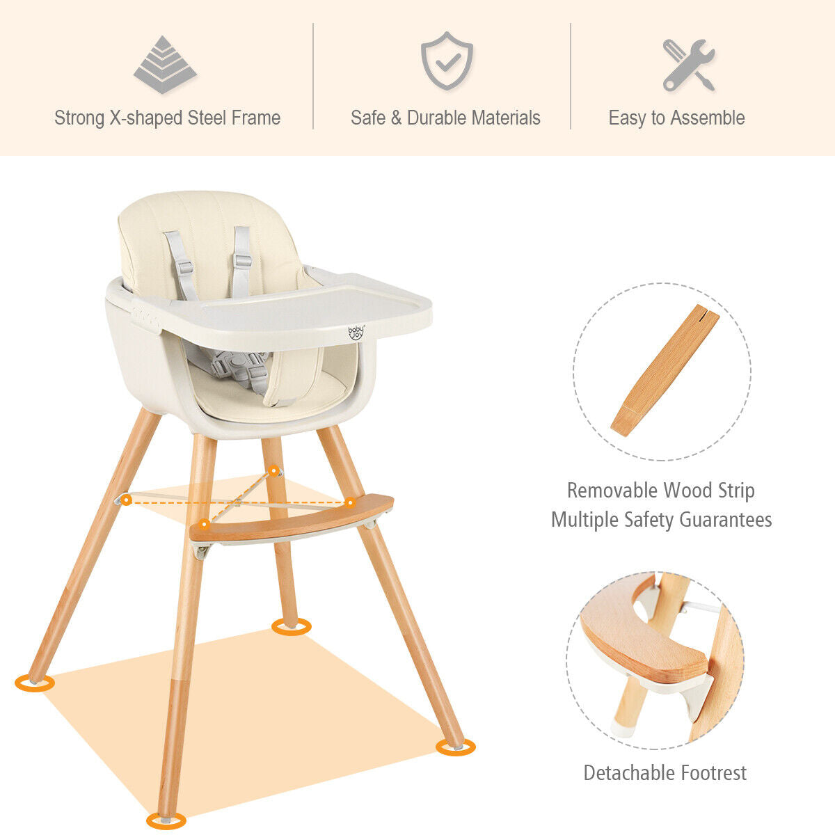 3 in 1 Baby High Chair with Adjustable Legs and Tray for Dining