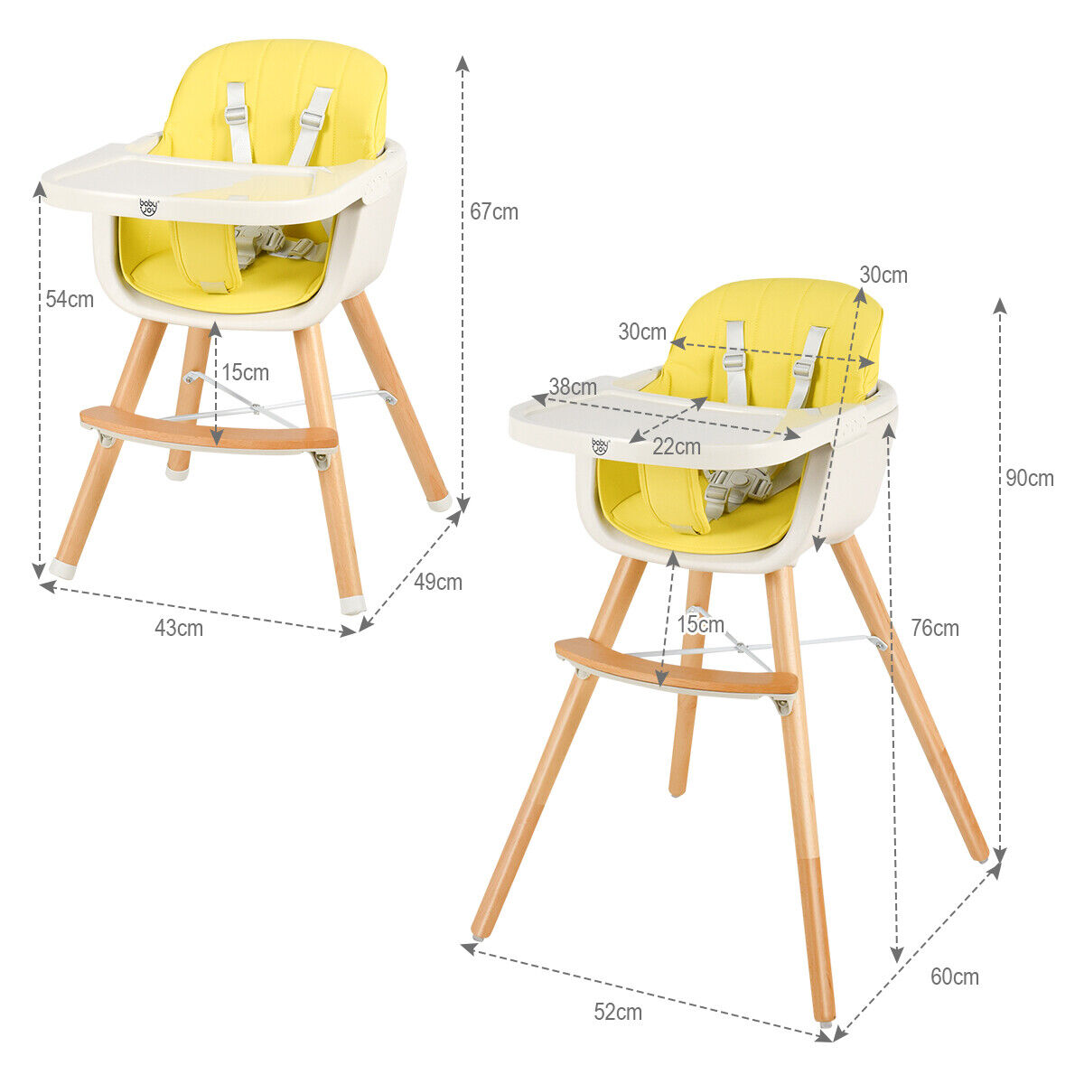 3 in 1 Baby High Chair with Adjustable Legs and Tray for Dining