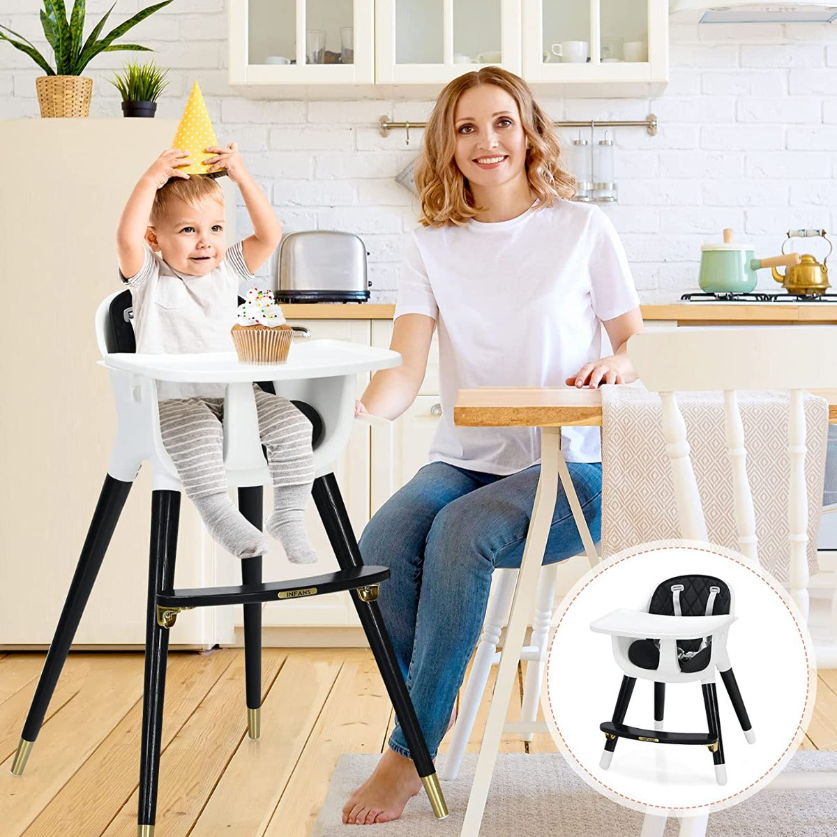 3-in-1 Convertible Baby Highchair with 5-Point Harness and Footrest