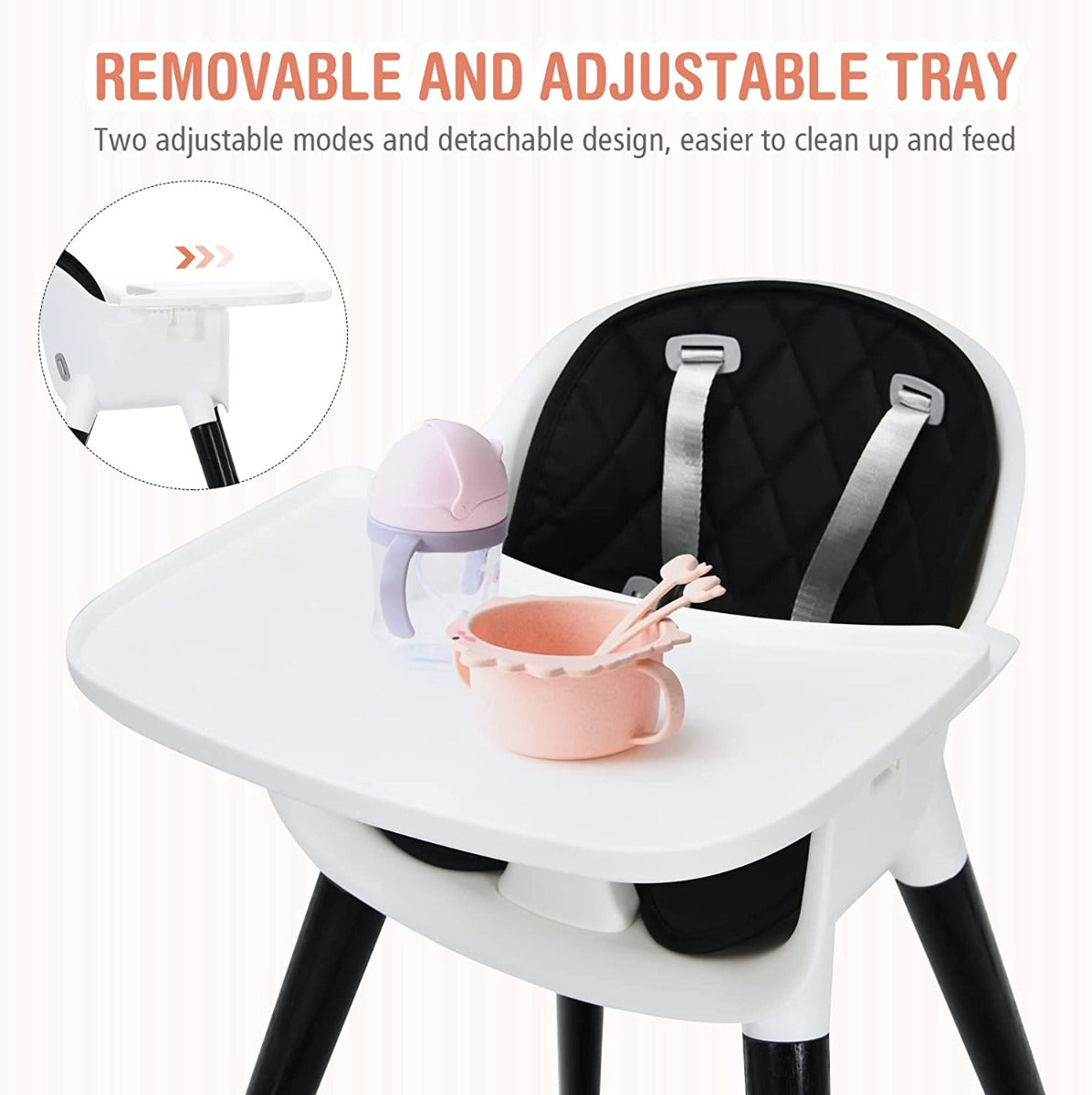 3-in-1 Convertible Baby Highchair with 5-Point Harness and Footrest