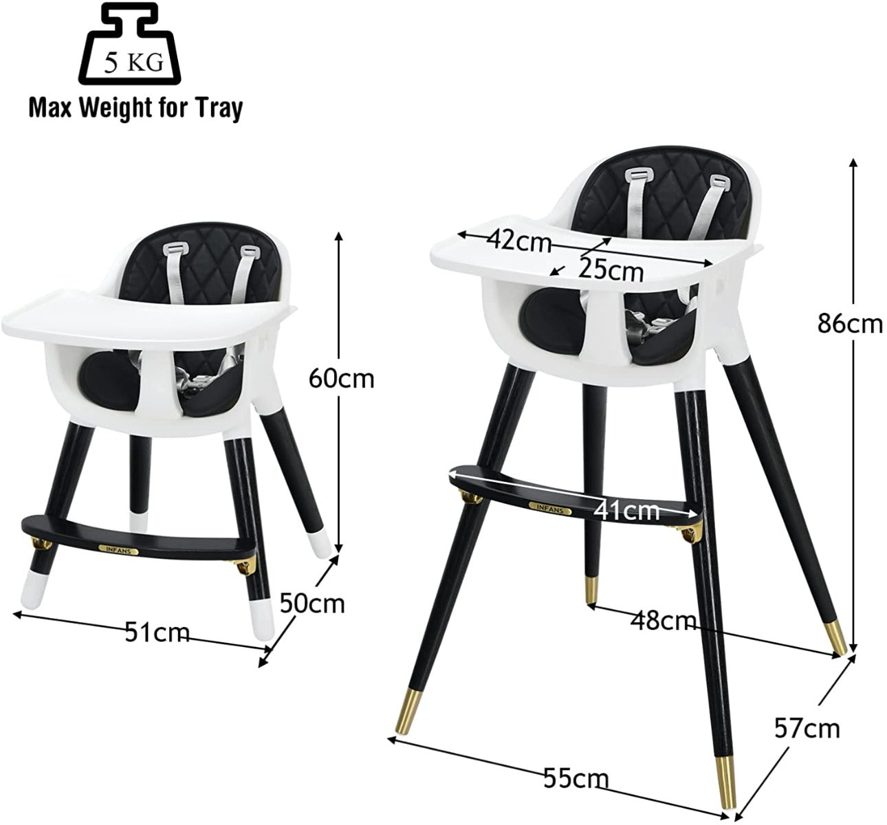 3-in-1 Convertible Baby Highchair with 5-Point Harness and Footrest