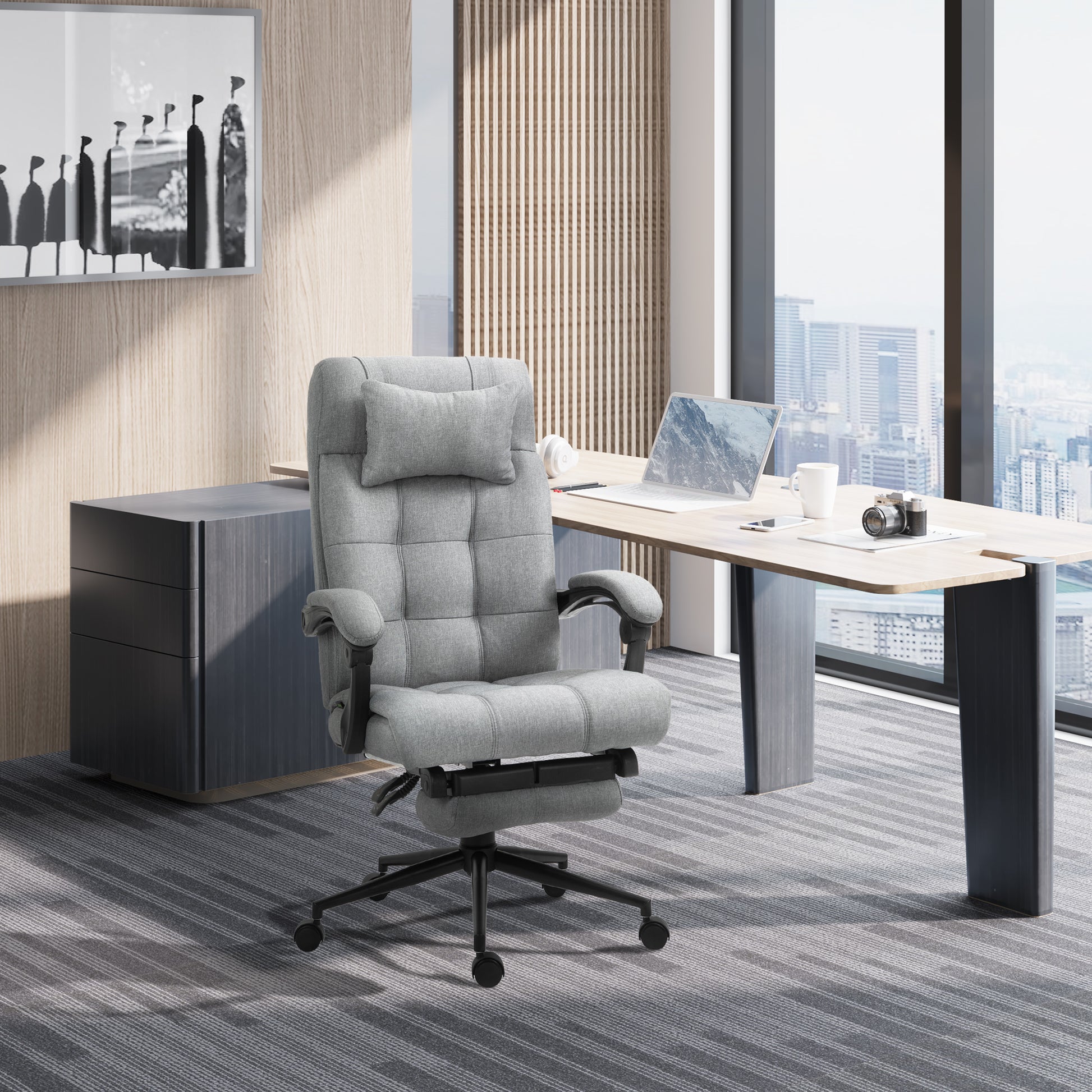 Image for Vinsetto Office Chair with Footrest Ergonomic Office Chair with Armrests Lumber Support and Headrest Light Grey