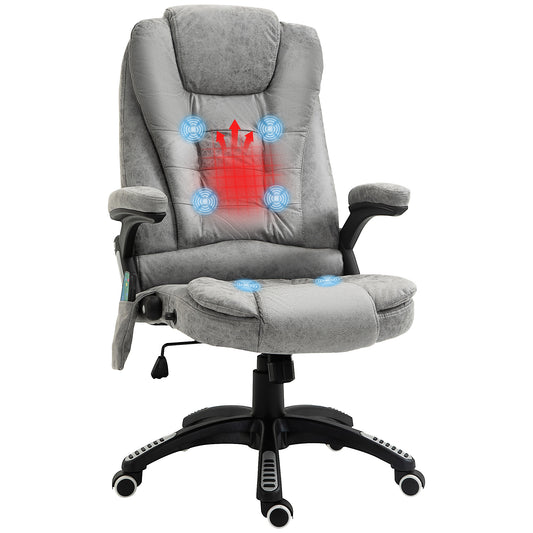 Image for Vinsetto Massage Recliner Chair Heated Office Chair with Six Massage Points Microfiber Cloth 360° Swivel Wheels Grey