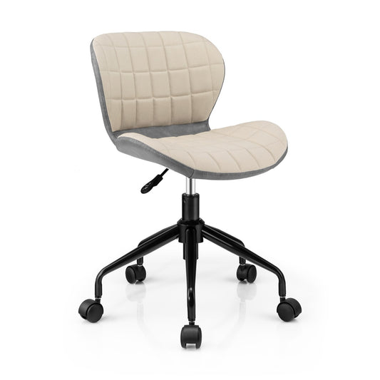 Height Adjustable Linen Fabric PU Leather Swivel Office Chair - ChairwayUK