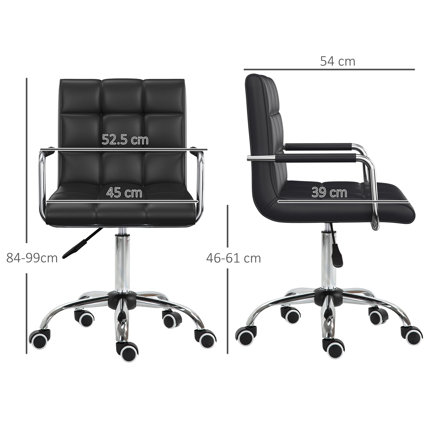 Image for Vinsetto Mid Back PU Leather Home Office Desk Chair Swivel Computer Chair with Arm, Wheels, Adjustable Height, Black