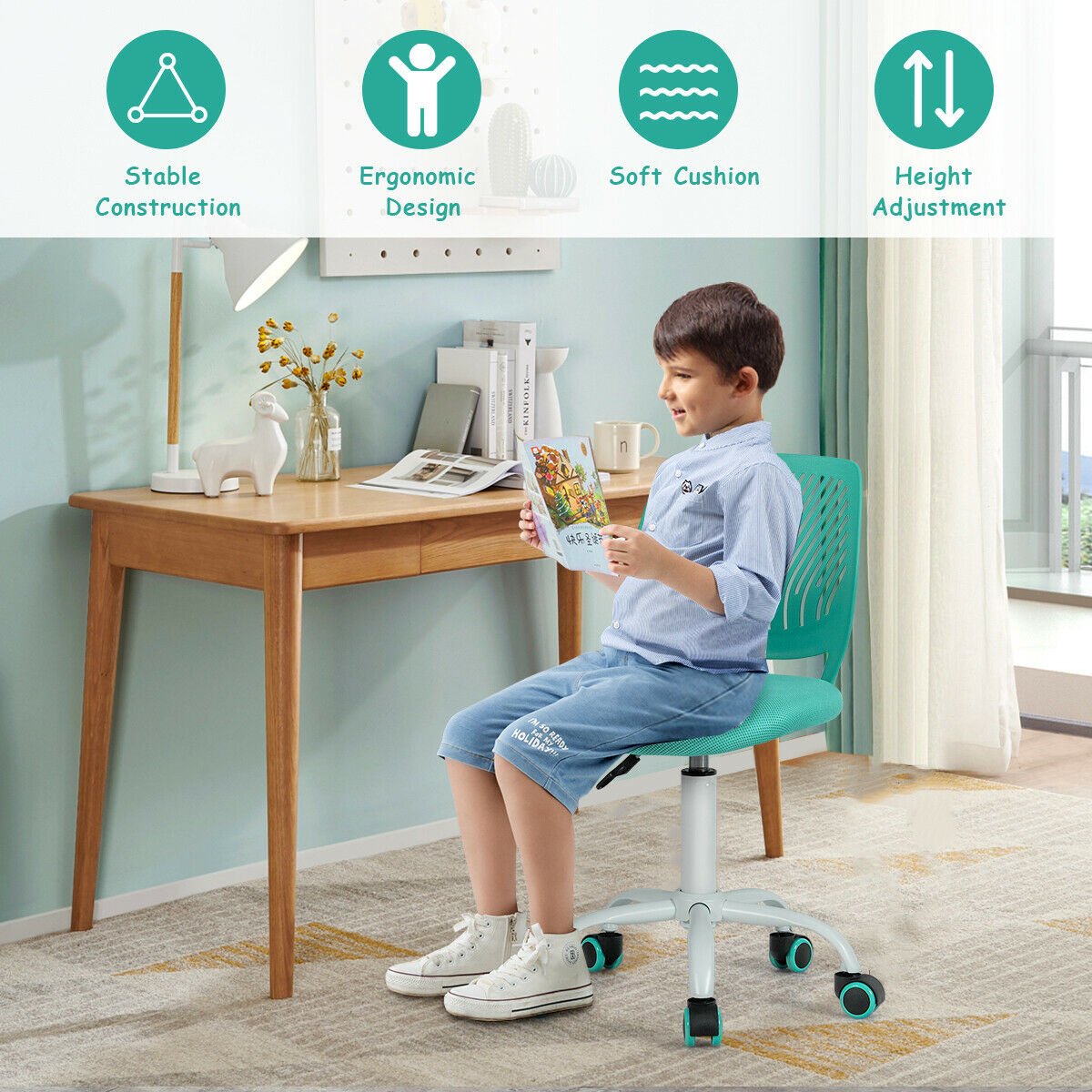 Children's Height Adjustable Computer / Office Chair - Green - ChairwayUKHome Office ChairHW66350GNImage for Ergonomic Gaming Chair with Adjustable High Back and Remote Control LED