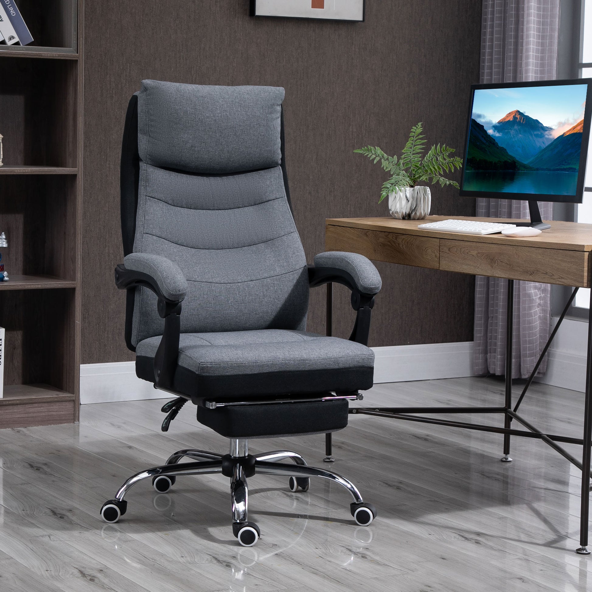 Image for Vinsetto High Back Executive Office Chair, Reclining Computer Chair with Adjustable Height, Swivel Wheels and Retractable Footrest, Grey