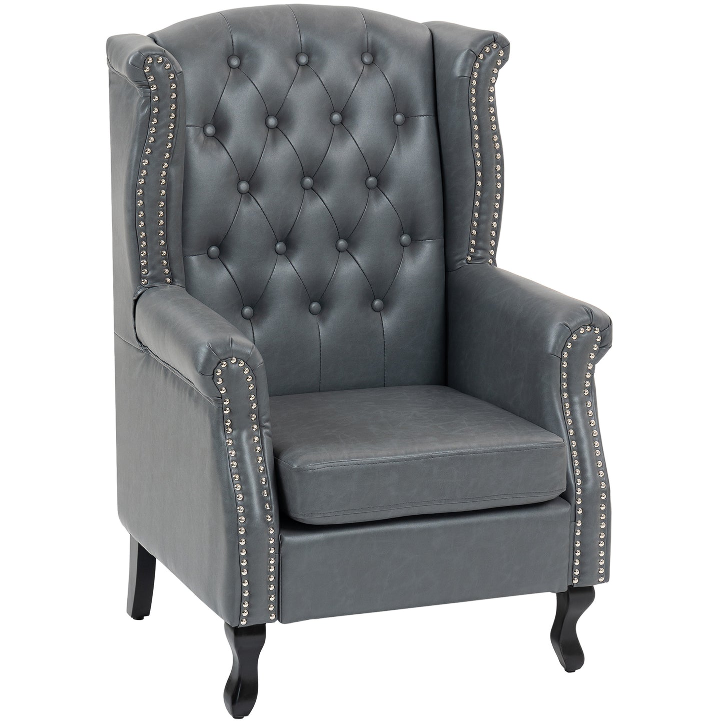 HOMCOM Wingback Accent Chair Tufted Chesterfield-style Armchair with Nail Head Trim for Living Room Bedroom - ChairwayUK