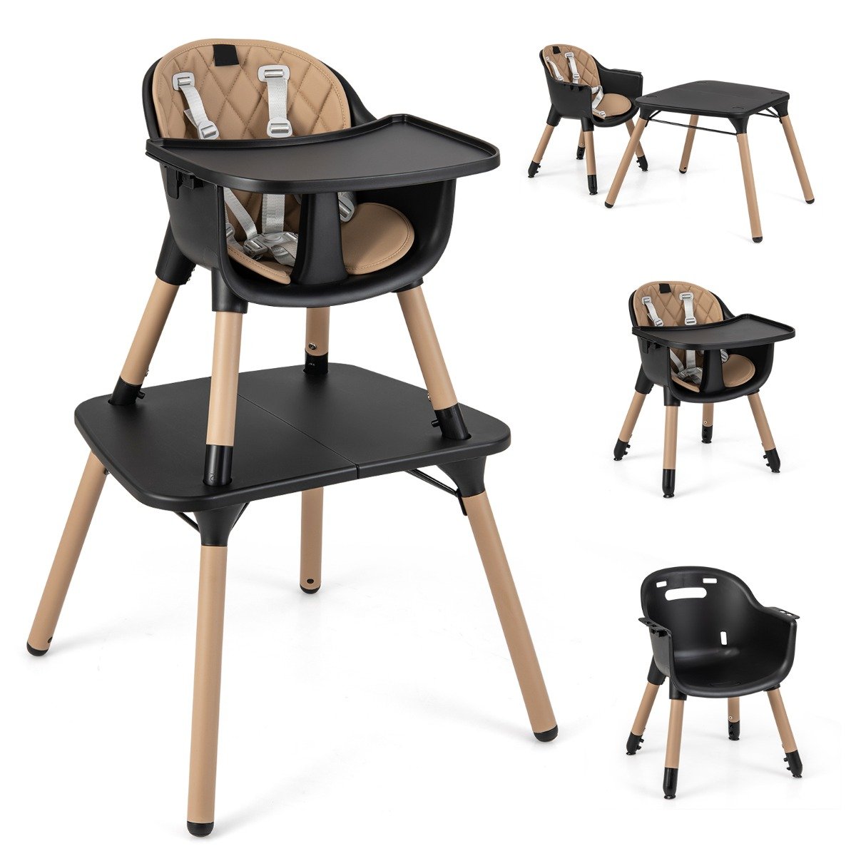 convertible Baby High Chair with 2 - Position Removable Tray - Black - ChairwayUKBaby ChairBB5692GB - CFconvertible Baby High Chair with 2 - Position Removable Tray - Black