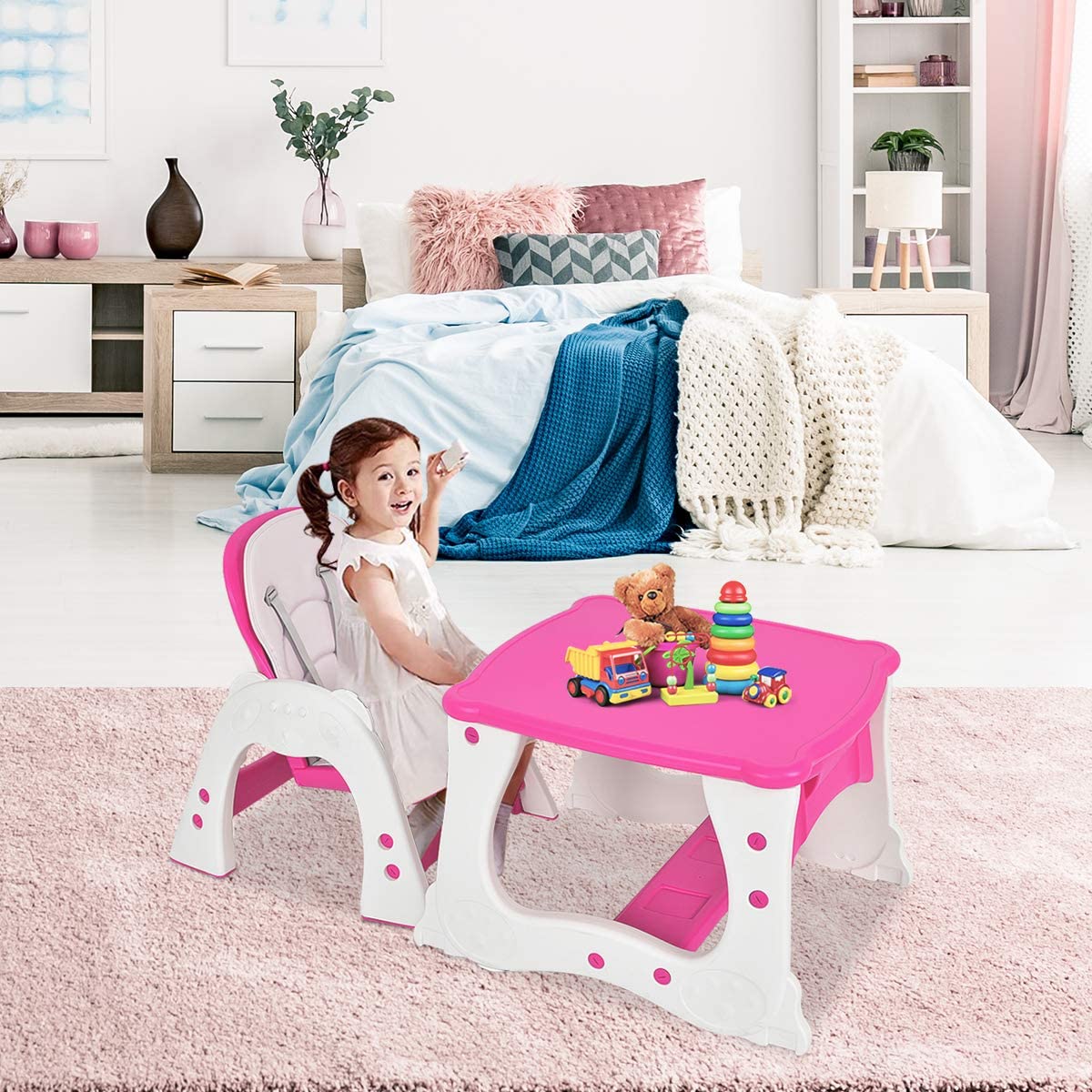 Convertible Baby High Chair with 5 Point Harness and Adjustable Feeding Tray - Blue - ChairwayUKBaby ChairBB5776BLConvertible Baby High Chair with 5 Point Harness and Adjustable Feeding Tray - Blue