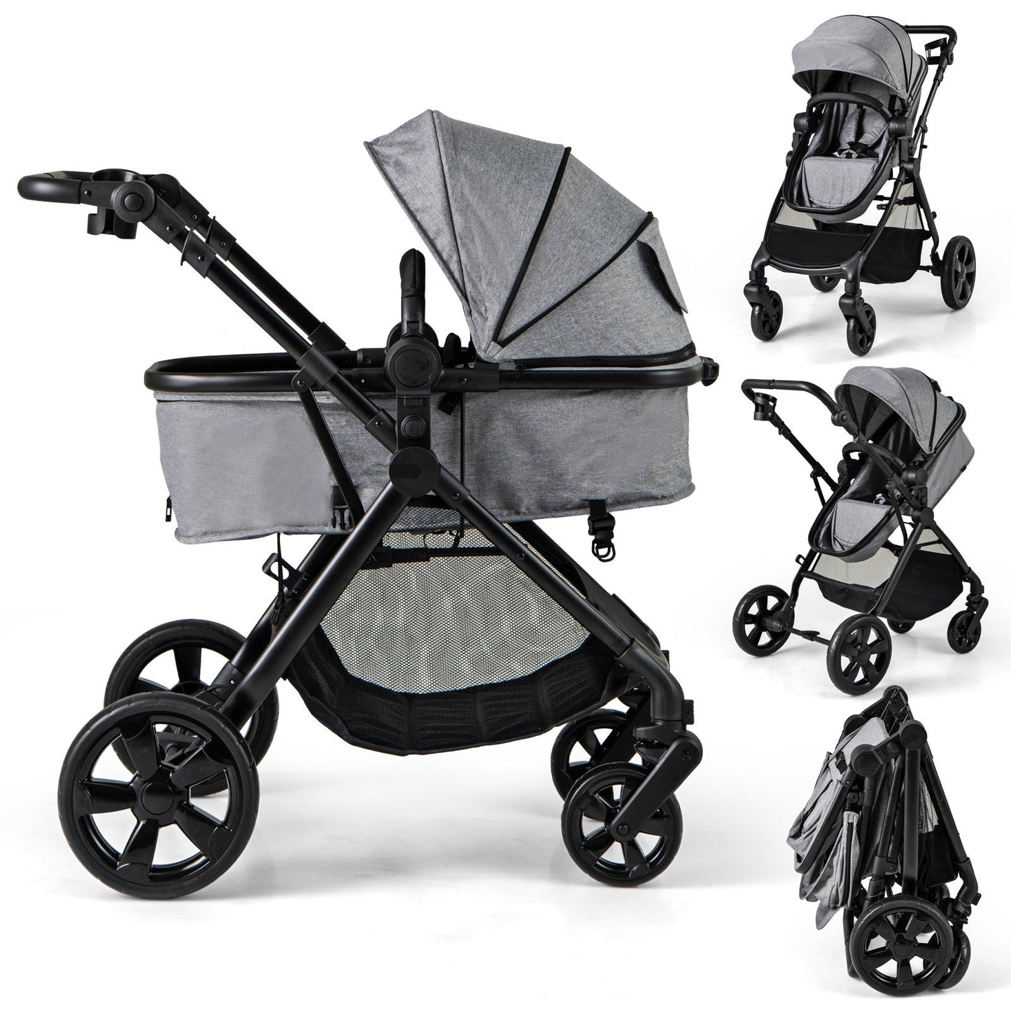 Convertible Baby Stroller with Reversible Seat and Adjustable Canopy - ChairwayUKPush ChairBC10257GRImage for Convertible Baby Stroller with Reversible Seat and Adjustable Canopy