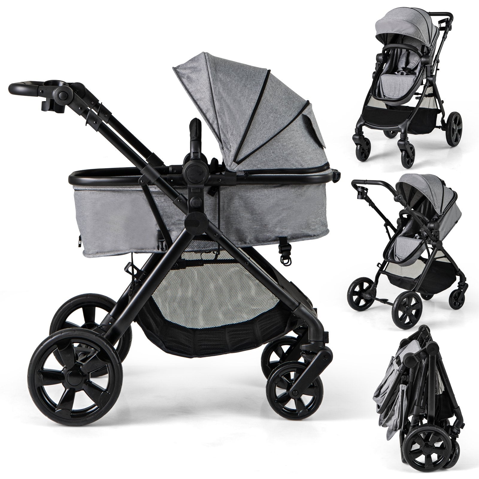 Convertible Baby Stroller with Reversible Seat and Adjustable Canopy - ChairwayUKPush ChairBC10257GRImage for Convertible Baby Stroller with Reversible Seat and Adjustable Canopy