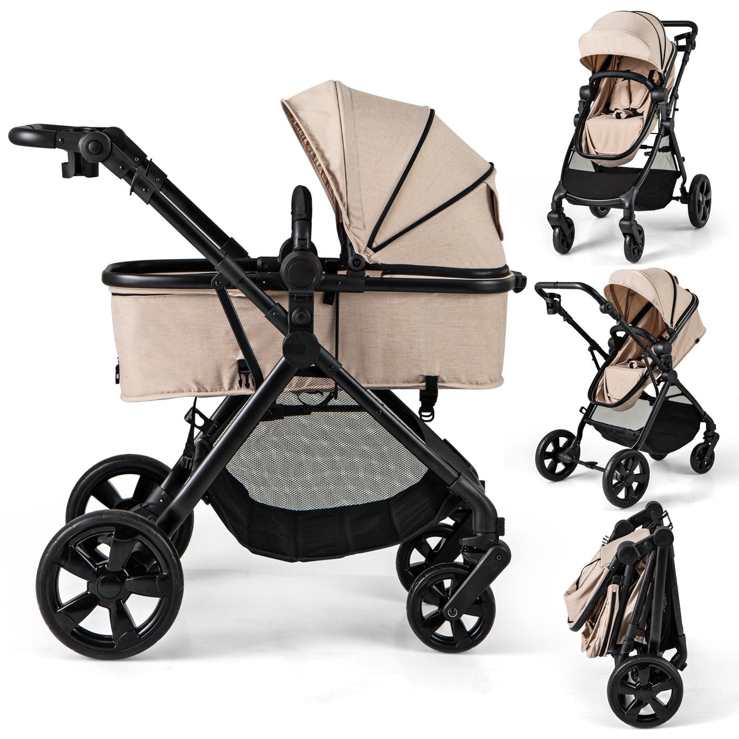 Convertible Baby Stroller with Reversible Seat and Adjustable Canopy - ChairwayUKPush ChairBC10257BEImage for Convertible Baby Stroller with Reversible Seat and Adjustable Canopy