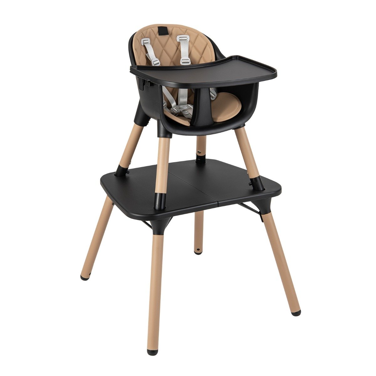 convertible Baby High Chair with 2-Position Removable Tray-Black