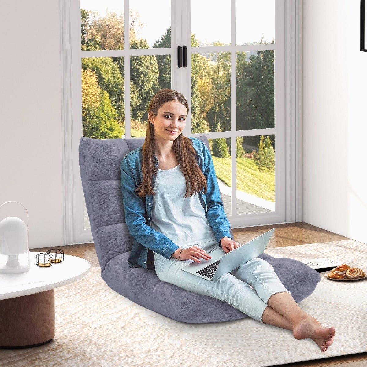 Coral Velvet Floor Gaming Chair with 14-Position Adjustable Back - ChairwayUK