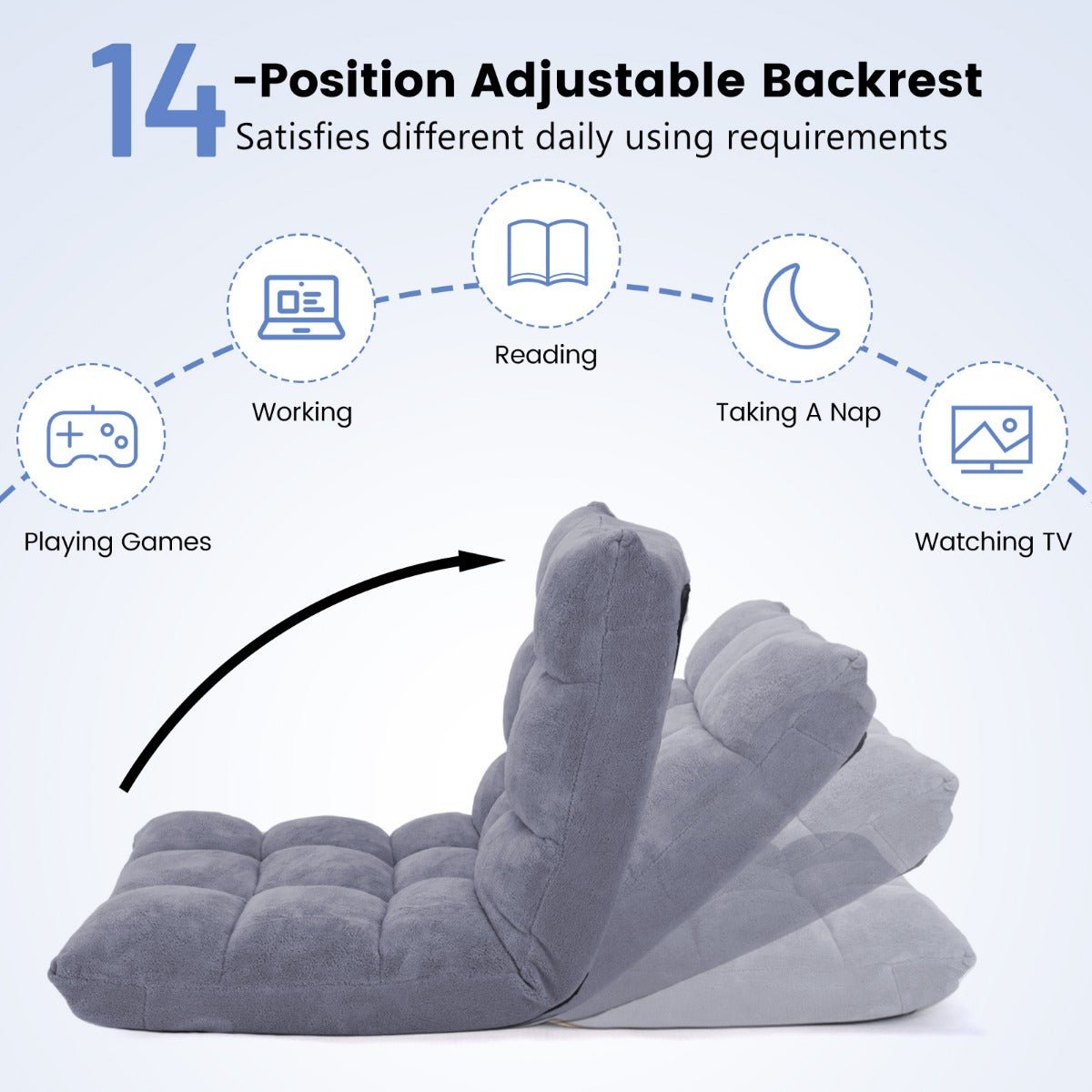 Coral Velvet Floor Gaming Chair with 14-Position Adjustable Back - ChairwayUK