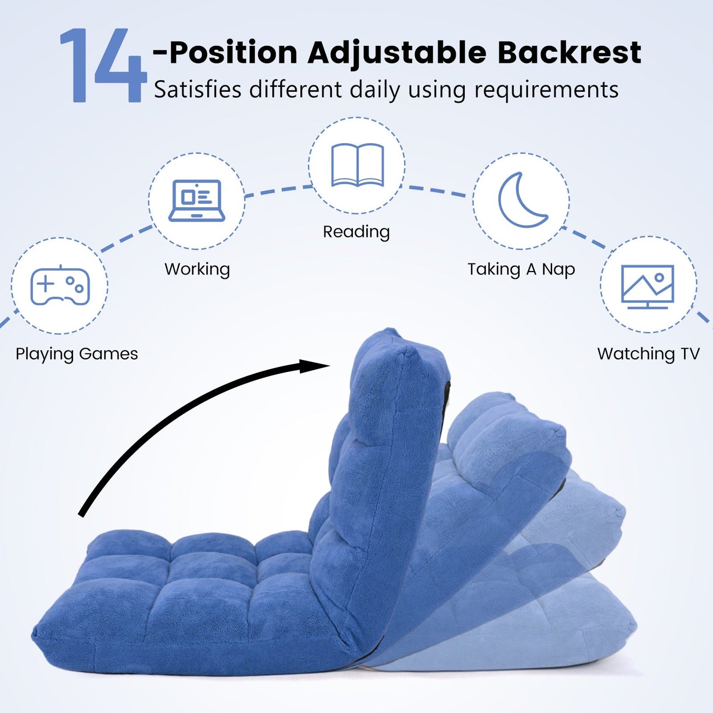 Coral Velvet Floor Gaming Chair with 14-Position Adjustable Back - ChairwayUK