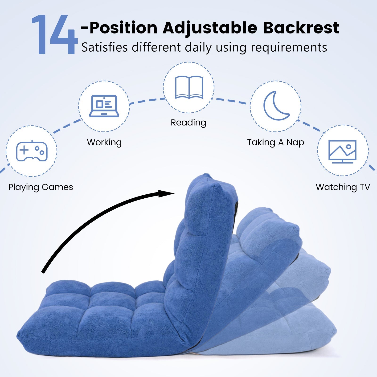 Coral Velvet Floor Gaming Chair with 14-Position Adjustable Back - ChairwayUK