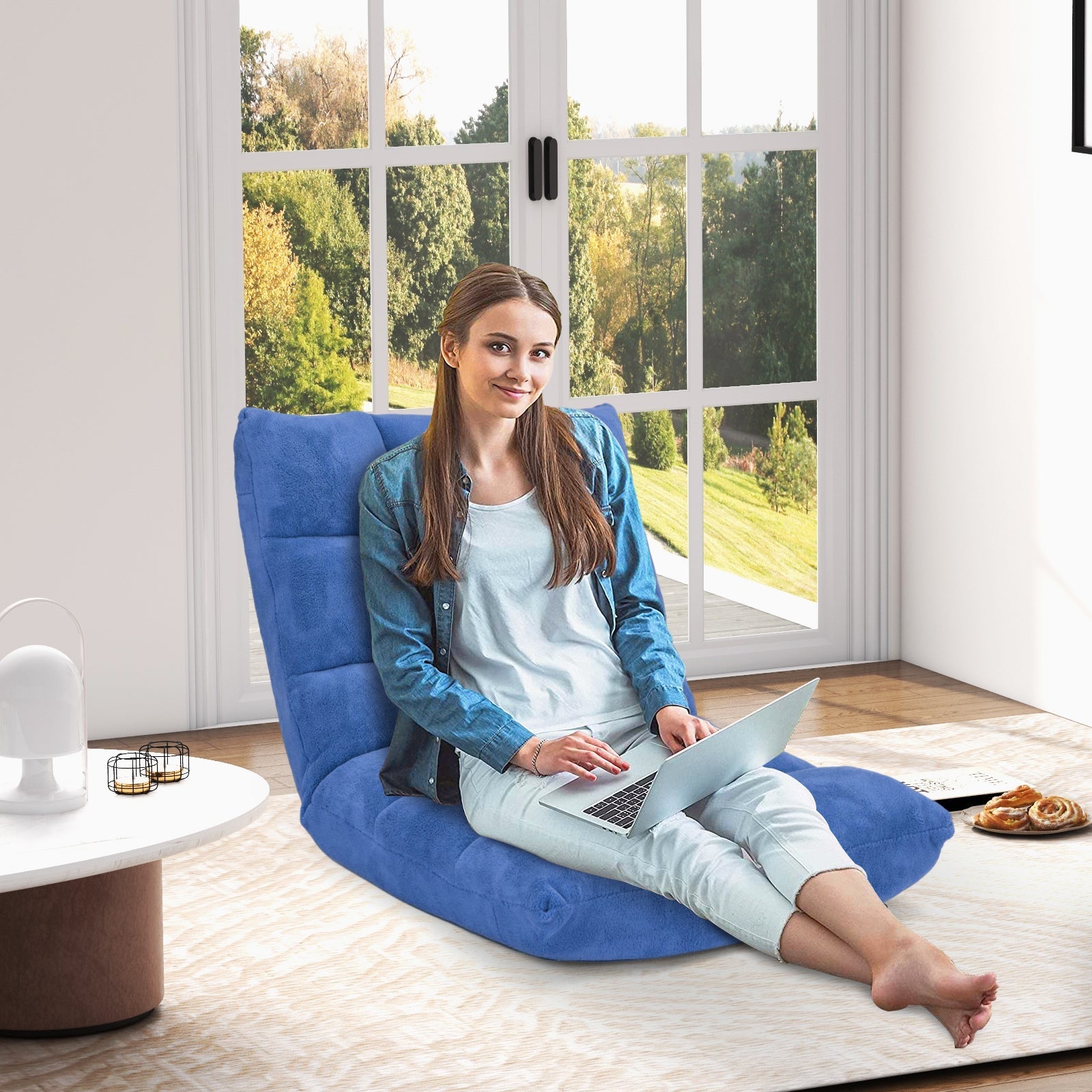 Coral Velvet Floor Gaming Chair with 14-Position Adjustable Back - ChairwayUK