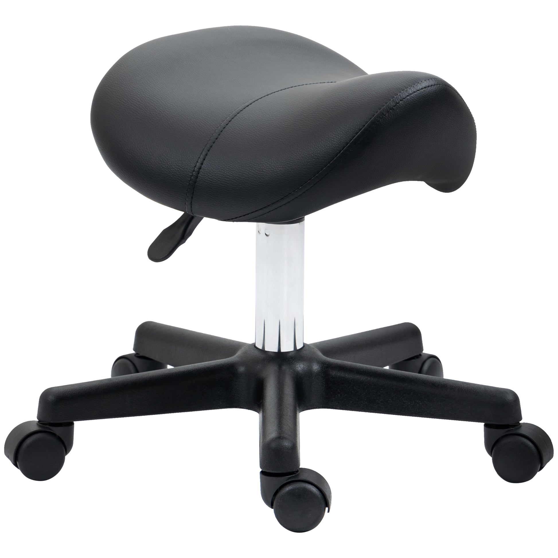 Image for HOMCOM Saddle Stool, PU Leather Adjustable Rolling Salon Chair with Steel Frame for Massage, Spa, Beauty and Tattoo, Black