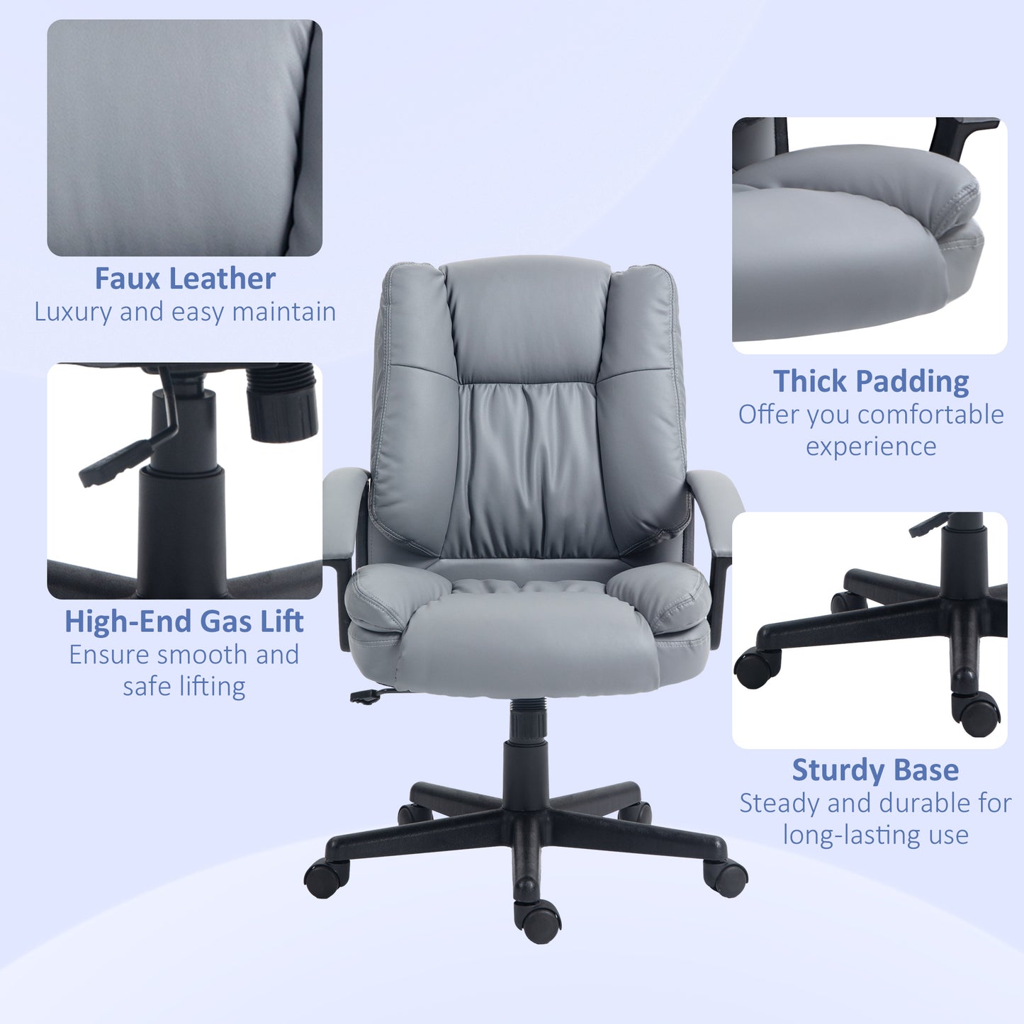 Image for Vinsetto Office Chair, Faux Leather Computer Desk Chair, Mid Back Executive Chair with Adjustable Height and Swivel Rolling Wheels