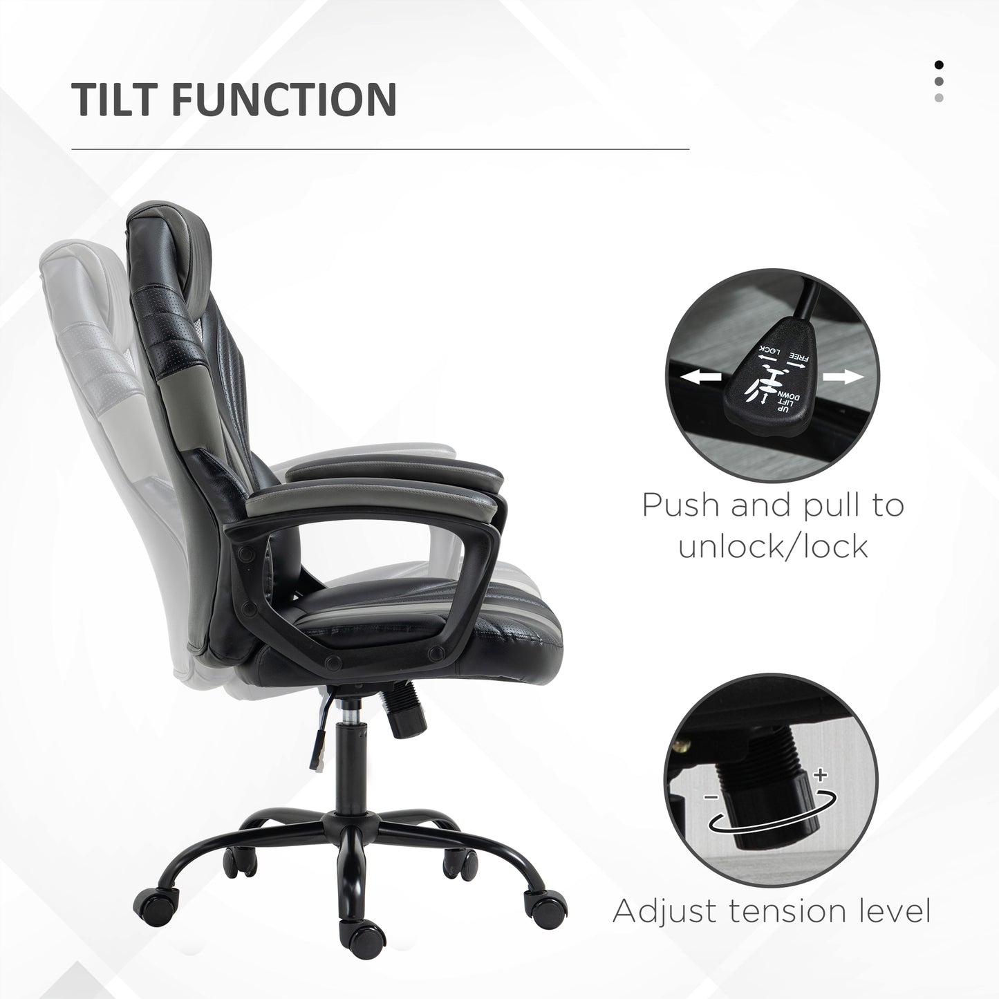 Image for Vinsetto Racing Gaming Chair, Home Office Computer Desk Chair, Faux Leather Gamer Chair with Swivel Wheels, Black Grey