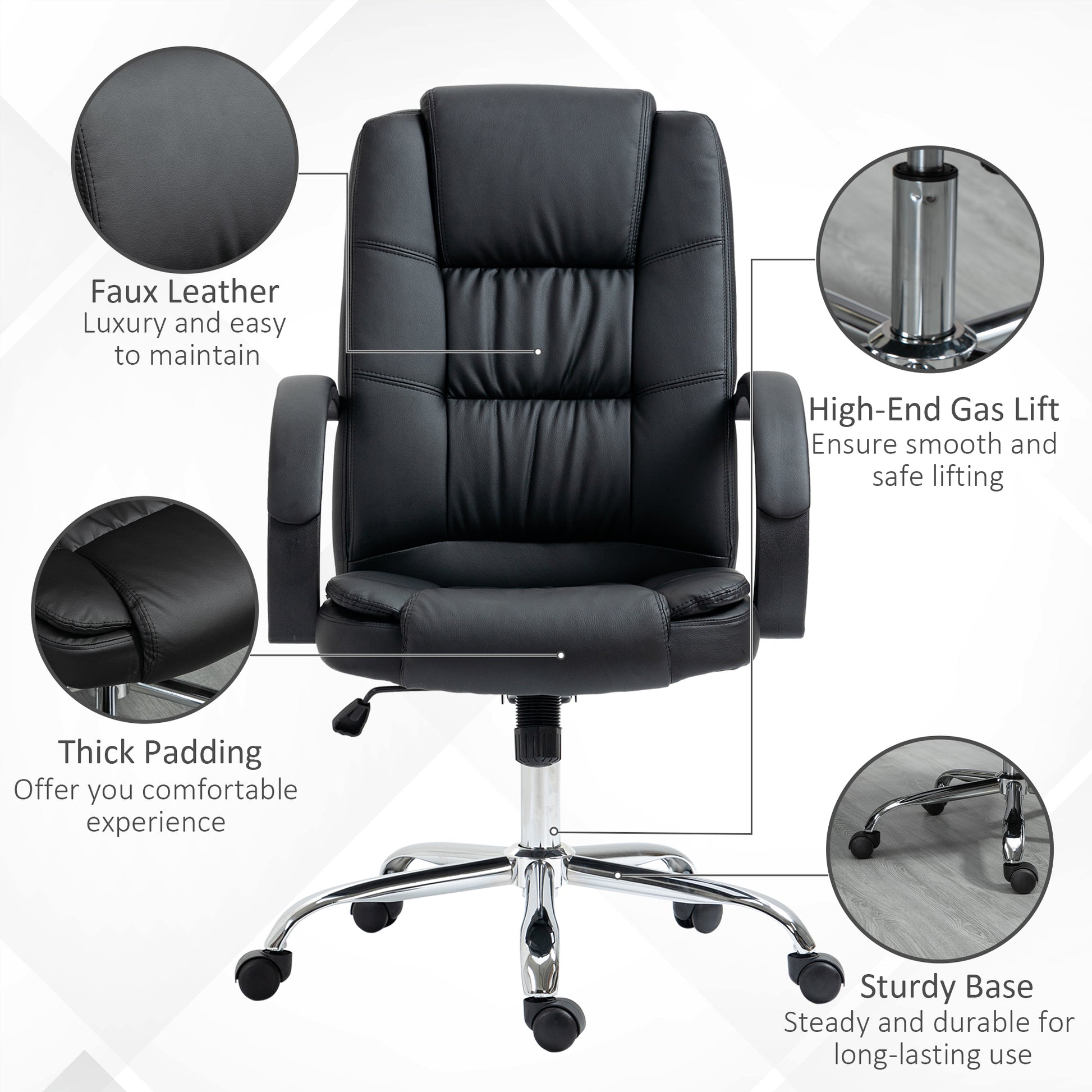 Image for Vinsetto High Back Swivel Chair, PU Leather Executive Office Chair with Padded Armrests, Adjustable Height, Tilt Function, Black